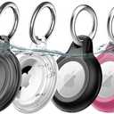 4 Pack IPX8 Waterproof Compatible with AirTag Keychain Holder Case, Lightweight, Anti-Scratch, Easy Installation, Soft Full-Body Shockproof for Luggage, Keys, Dog Collar (Black+ Clear+ Black+ Pink)