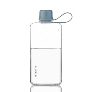 Portable Flat Water Bottle,BPA Free Reusable Tritan Plastic Travel Water Bottle Cup,Lightweight Leakproof Slim Water Bottles Fits Purse,Backpacking,Hiking (Gray, 13.5 oz)