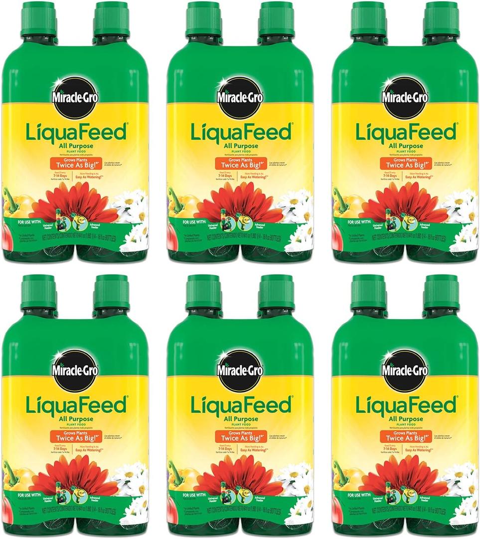 Miracle-Gro LiquaFeed All Purpose Plant Food Refills, Plant Fertilizer, 16 fl. oz., 4 Bottles/Pack (6-Pack) (EXP 12/26/26)