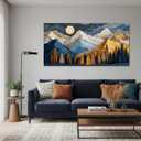 KZKU Abstract Canvas Print Mountain wall art for living room Blue and Gold Sunset Landscape Pine Tree Forest Pictures Bedroom dining room Office Kitchen Decor 20X40inch