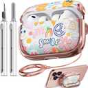 Inesore for AirPods Pro 3 Case 2025 with Lock, for Women Girly Floral Clear Case Compatible with Apple Airpods Pro 3rd Generation Cover, with Phone Stand,Keychain & Cleaner KitPink Smile Graffiti