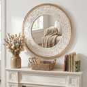 H HOMEWINS Round Wall Mirror 24" Wood Circle Bathroom Boho Decor Mirrors