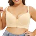 Underwire Bras for Women Push up Full-Coverage Bra Front Close Bra for Big Bust Thin Cup Minimizer Bras for Women (36D, Beige)