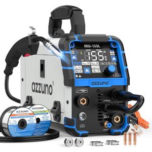 AZZUNO Aluminum MIG Welder 155A 110V/220V, 5 in 1 Welding Machine with Gas MAG/Aluminum MIG/Gasless Flux Core MIG/Stick/Lift TIG Welding, Multiprocess Wire Feed Welder Machine