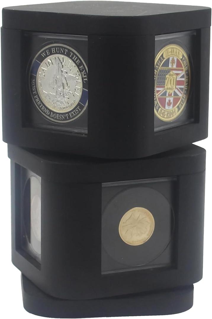 Rotating Coin Display Case Stand with 22 Foam Gaskets, Challenge Coin Holder Display and Coin Protector Sleeves Set for Coins Medallions, 360 Degree Rotatable Coin Boxes for Collectors (L-2)