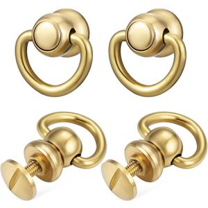 VILLCASE 4pcs D Rings Rivets for Purse Making, Brass Rivet Studs, 360 Degree Rotatable D Fasteners for Purse, Bag Hardware, DIY Leathercraft