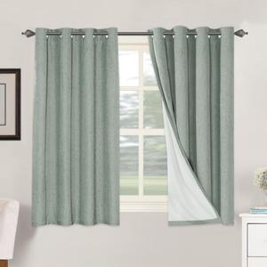 H.VERSAILTEX 100% Blackout Curtains for Bedroom Thermal Insulated Linen Textured Curtains Heat and Full Light Blocking Drapes Living Room Curtains 2 Panel Sets, Green Bay, 52x54 Inch
