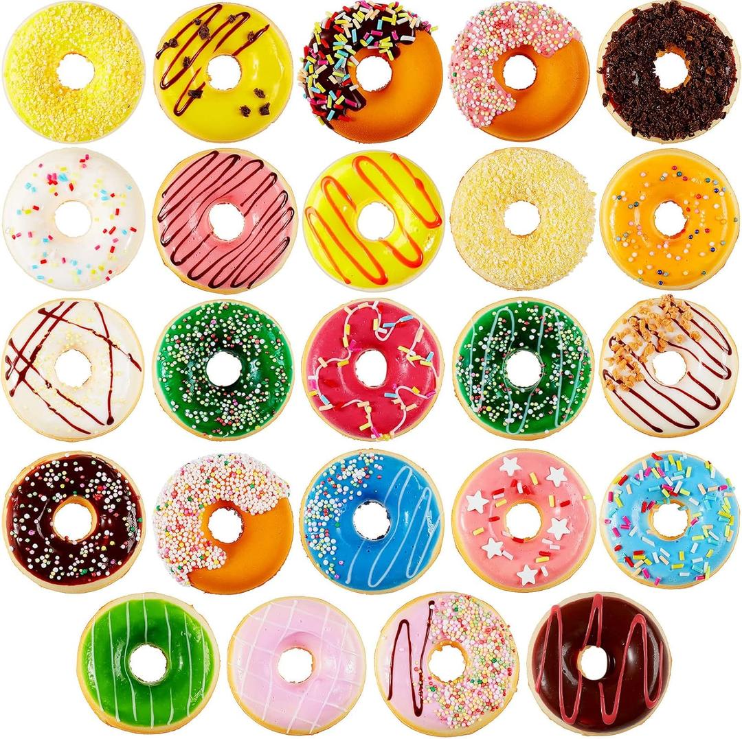24 Pieces Realistic Artificial Toy Donuts, Scented Fake Donuts Squeeze Rainbow Desserts Stress Balls Toy Food Party Decorations Cakes Fake Desserts for Birthday Party Supplies Shop Decorations