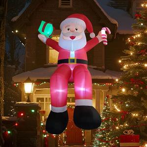 10ft Giant Seated Santa Claus Christmas Inflatable Yard Decor Build-in LED Blow up Christmas Decorations Indoor Outdoor Holiday