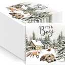 Tenceur 100 Pcs Winter It's a Boy Paper Napkins Forest Adventure Baby Shower Decorations Disposable Napkins Bear Fox Woodland House Shower Paper Towels for Boy Baby Party Supply Table Decor