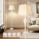 Floor Lamp for Living Room, Vintage Standing Lamp with Nightlight, 65" Tall Lamp with White Linen Shade, Farmhouse Rustic Floor Lamp for Bedroom, Office, Corner (LED Bulb Included) (No Tray, White-No Tray)