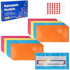Nameplate Pocket, Name Tag Pockets for Desks, 9.8''x 4.7''/13.8"x42.7" Non-Woven Fabric Adhesive Clear Nametag Sleeves Covers for Student Desks, Classroom Suppliers (50 PCS)