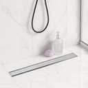 Linear Shower Drain 24 inch with 2-in-1 Flat & Tile Insert Cover - Brushed 304 Stainless Steel Shower Floor Drain - Linear Drain with Reversible Cover & Hair Catcher - Includes Cleaning Tools