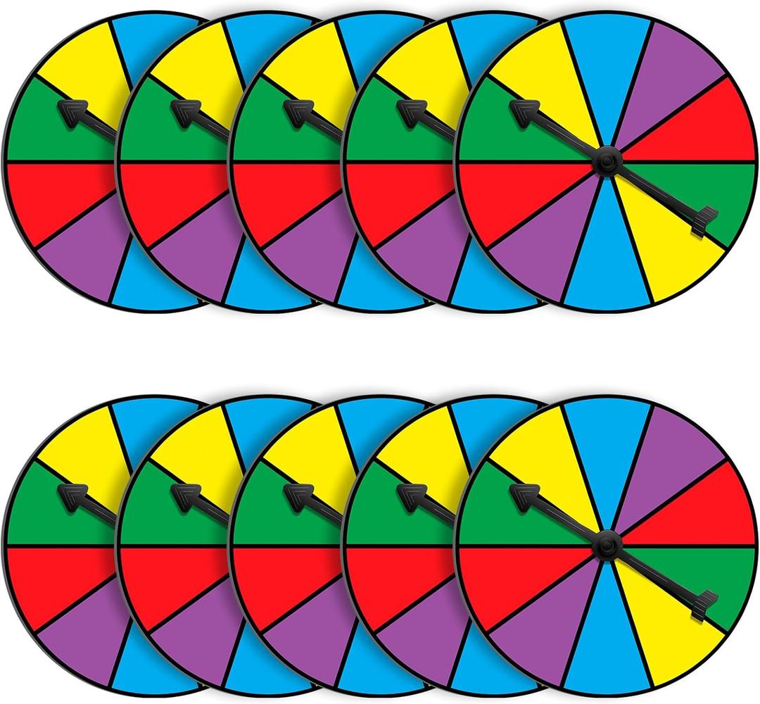 Chivao 10 Sets Game Spinner Wheel Blank Erasable Math Game Spinner Board with Plastic Rotating Arrows for Prizes(Novelty, Bright Color)