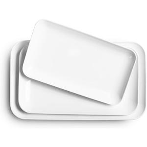 DELLING Large Serving Platter Set of 3, 16/14/12 Inch Porcelain Serving Trays for Party - White Ceramic Rectangular Platters for Entertaining, Appetizer Fruit Tray for Mother's Day Shower Dinner