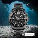 Watches for Men Stainless Steel: Dress Watch for Mens Quartz Analog Wrist Luxury Black Metal Tone Blue Dial Big Classic Diver Waterproof Chronograph Black Face Business Man Gift