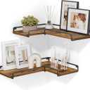 VASAGLE Corner Shelf Wall Mount Set of 2, Corner Floating Shelves, Small Corner Wall Shelf for Decor Storage, for Living Room Bedroom Kitchen Bathroom, Rustic Brown and Black ULLS831B01