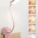 Pink Desk Lamp with Clamp Light,9 Brightness+5 Color Clip on Light,4000mAh Battery Rechargeable Desk Lamp Cute,48 LED Desk Light, Cordless Small Clip on Reading Light for Bed/Headboard/Bedside Table