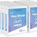 SUNEE 1/2 Inch Binders 3 Ring 12 Pack Bulk, 3 Ring Binders Clear View PVC-Free (Fit 8.5x11 Inches) for School or Office Supplies, White