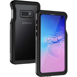 Lanhiem for Samsung Galaxy S10e Case, IP68 Waterproof Dustproof Case with Built-in Screen Protector, Heavy Duty Full Body Protective Clear Back Phone Cover for Galaxy S10e, Black