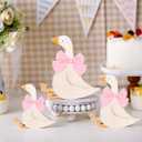 Lineshading 3 Pcs Silly Goose Birthday Party Decoration Pink Bow Wooden Silly Goose Baby Shower Decor Funny Table Centerpiece Gift for Party Favor Desk Tiered Tray, 5.9/4.7/3.9 Inch