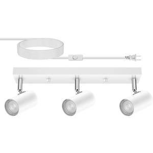 3 Light Track Lighting Kit,White 3 Way Flexible Plug in Ceiling Spotlight,Industrial LED Wall Light for Kitchen Cabinet Gallery Bar Hallway Living Room,Rocker Switch,15 ft Cord(No Bulb)