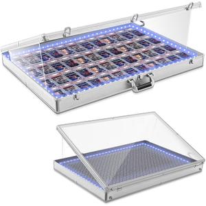 36"x24" LED Trade Show Display Case Portable Aluminum Sports Card Table Top Display Case Frame Clear Acrylic Showcase Cabinet Box with Lock for Trading Cards Jewelry Collectibles(Silver)