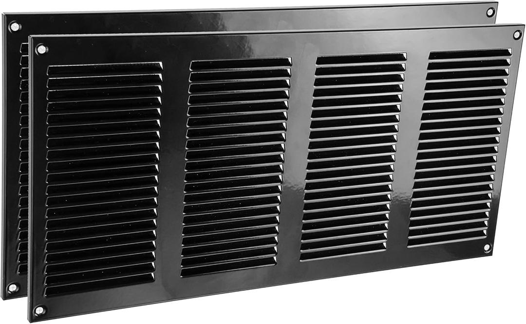 Vent Systems 16" x 8" Inch (Overall Dimensions) Pack of 2 - Black - Air Vent Cover Metal Air Return Grill with Built-in Pest Guard Screen HVAC Vent Duct Cover for Home Improvement