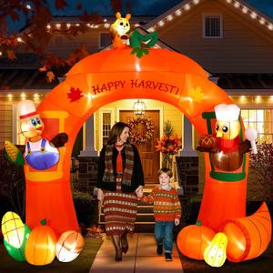 Alupssuc 11FT Inflatable Turkey Archway Thanksgiving Decorations Outdoor with Built-in LEDs Lights, Blow Up Turkey, Squirrel and Harvest Fruits for Outside/Indoor Xmas,Yard,Garden,Party,Holiday Decor