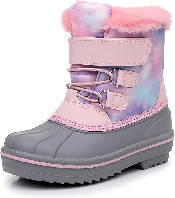 Ahannie Kids Boys Girls Winter Duck Boot, Youth Outdoor Two Tone Fashion Waterproof Rain Boot, 11