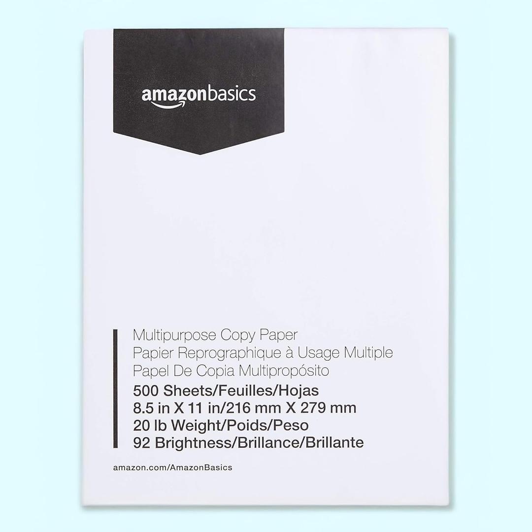 4 x Amazon Basics Multipurpose Copy Printer Paper, 8.5 x 11 Inches, 20 lb, 1 Ream, (500 Sheets), 92 Bright, White