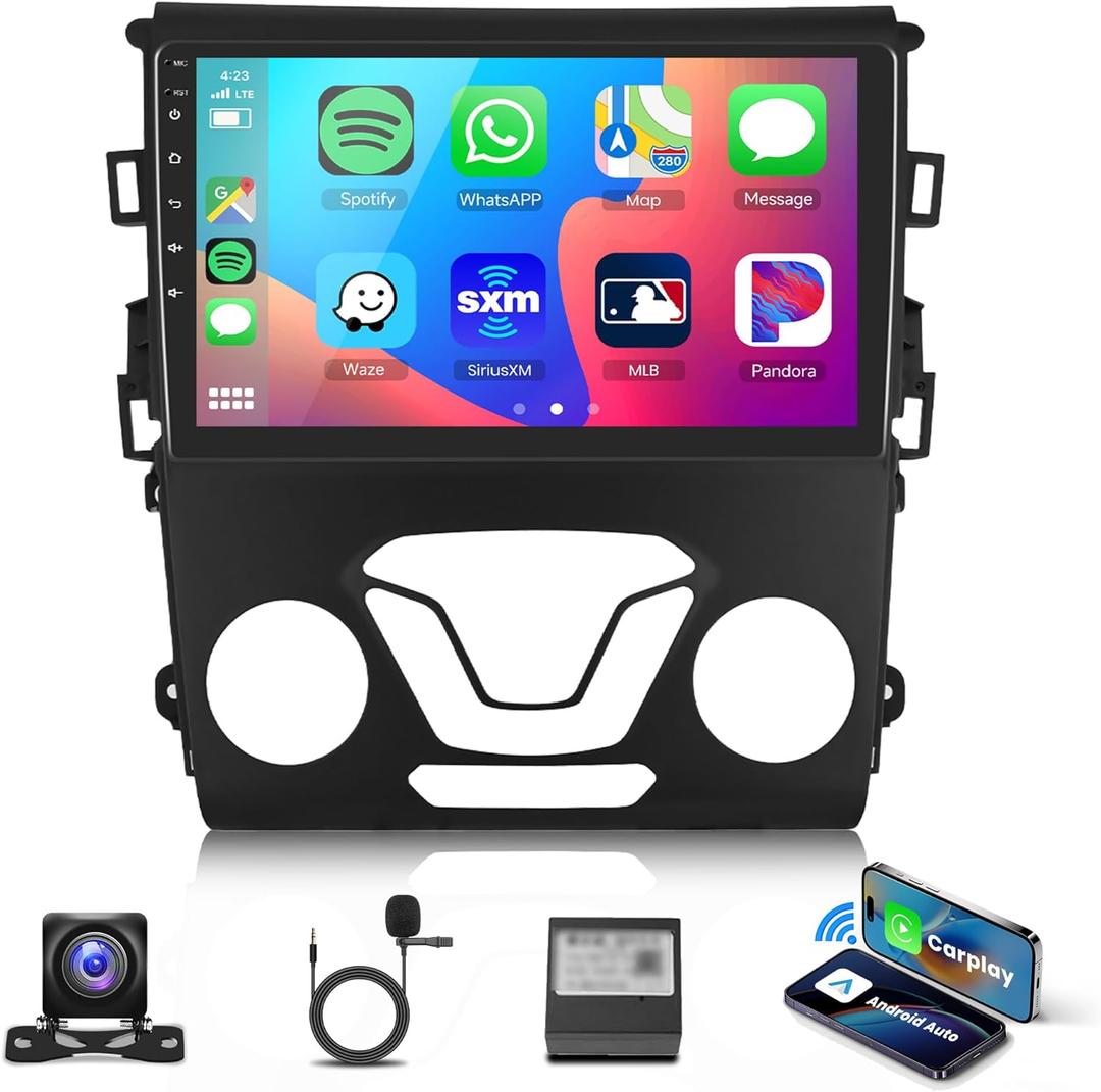 2+64G Android Car Stereo for Ford Fusion Mondeo 2013-2019 Carplay Android Auto Car Radio, 9 Touch Screen Head Unit with Mirror Link WiFi GPS Navigation Bluetooth FM/RDS EQ Backup Camera SWC
