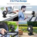 Portable Clip on Fan, 360 Rotate Battery Operated Stroller Fan, 3 Speed Quiet Mini Personal Desk Fan, USB Rechargeable Clooing Fan for Outdoor Camping Golf Cart Stroller Home Office Black