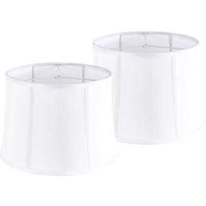 GO&SO White Lamp Shades Set of 2, Drum Lampshades for Table Lamp Floor Lamps, 12" Top x 14" Bottom x10" High (Spider) Natural Faux Silk Lamp Shade Replacement Modern Rustic Shade- Fold Easy Assembly