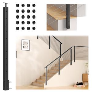 36" Side Mount Stair Cable Railing Post for 28-38 Degrees Stair, Universal Space-Saving Fascia Mount Stair Deck Handrail Post for Both Left & Right Side Cable Railing System Kit Indoor Outdoor