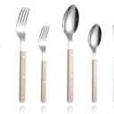 Rivet ABS Clamp Handle Silverware Set -5 -Piece Stainless Steel Flatware with Steak Knife, Fork, Spoon, Teaspoon, Dessert Fork and Butter Knife - Elegant Tableware Cutlery for Dining (Beige white)