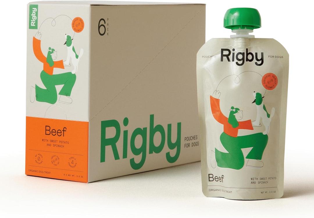 Rigby Organic Beef Dog Squeeze Pouches One Pouch Every Day for Meals, Training, Enrichment & Treating Low-Calorie, Whole Foods for Digestion, Vitality & Muscle Support BBD: 10/27/2027