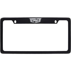 Cadillac Crest Metal License Plate Frame Tag Holder - Black Powder Coated with Exposed Chrome