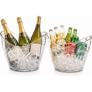 4L Clear Plastic Ice Bucket with Handles, Large Beverage Chiller Tub for Wine, Champagne, Beer, Set of 2 (4L 2PCS)
