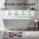 Olicard Foldable Stone Bath Mat - Quick Dry Diatomaceous Earth Bath Mat with Non Slip Pad, Absorbent Stone Shower Mat for Bathroom, Butterfly Bathroom Decor, Inspirational Gift for Women