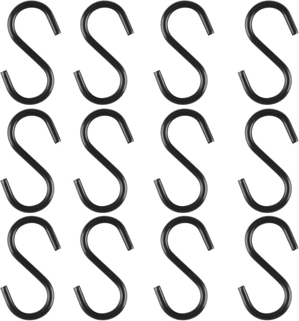 24 Pieces 2.2 Inch Small S Hooks Stainless Steel Heavy Duty S Hooks for Ornaments, Jewelry and Hanging (Black)