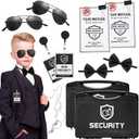 Mepase 14 Pcs Ring Wedding Bearer Security Set Include Ring Bearer Box ID Badge Holder Sunglass Acoustic Earpiece Tube Mission Card with Binder Clip Bow for Kids (Pp Plastic Suitcase)