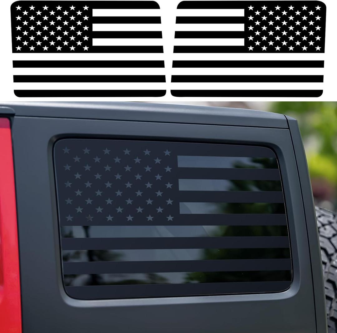 Black Rear Window American Flag Decal for Jeep Wrangler JK JKU 2011-2015 2016 2017 2018, Precut Back Side Window Glass USA Flag Vinyl Sticker Car Exterior Accessories