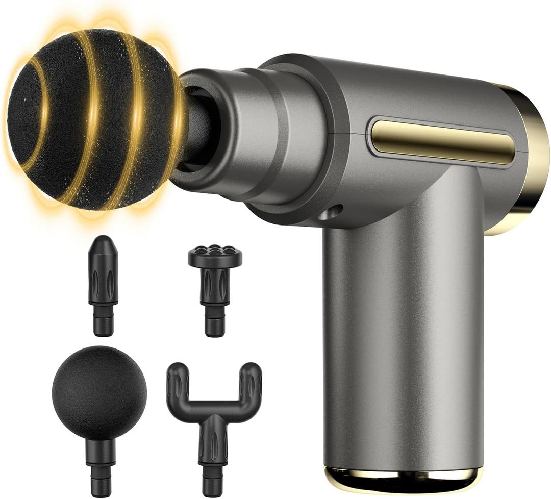 cotsoco Mini Handheld Massage Gun, Deep Tissue with 6 Speeds, Cordless Muscle Massager with 4 Heads,Type-C Charging, Travel Size, Best Gifts (Grey)