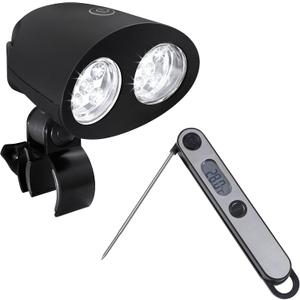 Grill Lights and Meat Thermometer, BBQ Light with10 LED Lights and an Aluminum Clip, Perfect for barbecues. Kitchen Food Thermometer, Instant Read Meat Thermometer (Silver/Dark Black)