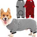 Dog Pajamas Cotton Striped Pup Jumpsuit, Breathable 4 Legs Basic Pjs Shirts for Puppy and Cat, Super Soft Stretchable Dog Jammies for Boys and Girls (XX-Small, Black Red+Black)