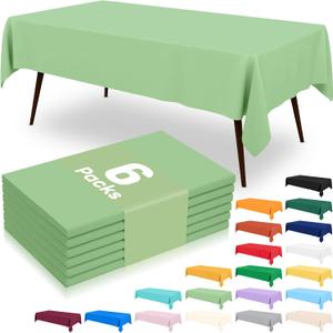 misaya 6 Packs Disposable Plastic Table Cloth, 54 x 108 Inch Waterproof Rectangle Tablecloth, Leakproof & Sturdy Decorative Table Covers for Picnic, Party and Outdoor, Sage Green