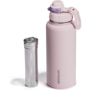 Vesmoon Vessence 32 Oz Stainless Steel Tea Infuser Bottle for Loose Leaf Tea, Water, Herbs, Fruits - Triple Layered Insulated, Leak Proof Bottle with Lid and Clip Handle - 24 Hours Hot/Cold (Denali Lilac)