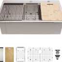 33x19 Drop In Kitchen Sink - Delironexu 16 Gauge Stainless Steel Sinks, 33 Inch Drop In Kitchen Sink Single Bowl, Top Mount Workstation Sinks with 6 Accessories Package