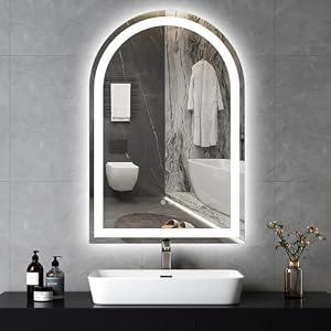 Niccy Arched LED Bathroom Mirror, 40x24 Arch Wall Mounted Frameless Bathroom Mirror for Vanity, Smart Lighted Frontlit Mirrors with Memory Function for Bathroom Bedroom Beauty Hair Salon